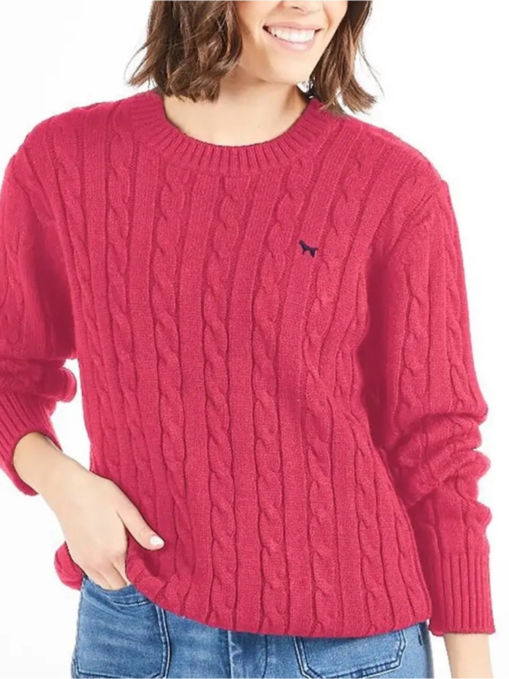 Simply Southern Cable Knit Crewneck Sweater - Raspberry Pink